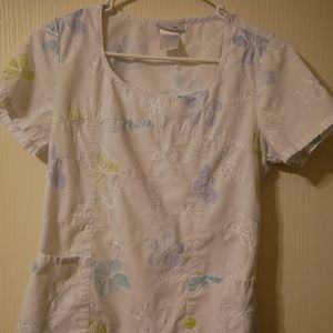 Women's Cherokee Studio Flower Scrub Top Size S